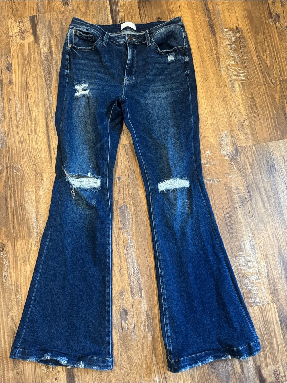 Women's Distressed Flare Jeans - Dark Blue